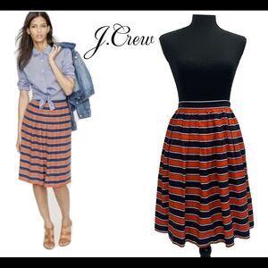J. Crew Gondola Nautical Red White Navy Striped Pleated Sz 6